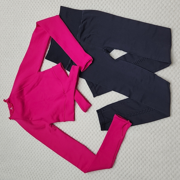 Nwot Free People Movement Good Karma Leggings & Paris Solid Wrap Crop Top Set